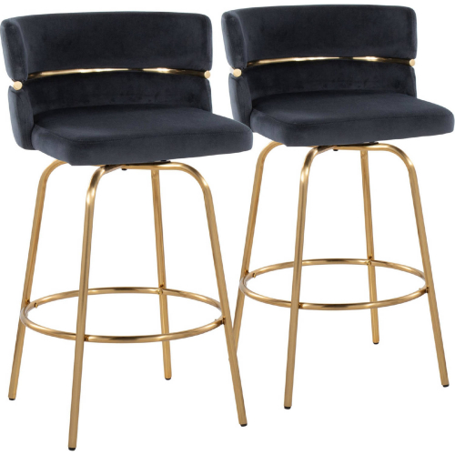Cinch 26" Swivel Counter Stool in Gold & Black Velvet with Round Footrest (Set of 2)